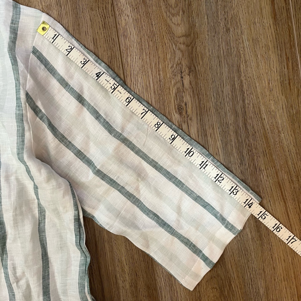 NWT White/ Mint Stripe Lintico Linen ¾-Sleeve Button-Down Shirt - Picture 5 of 6